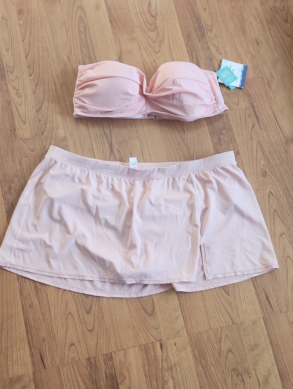 Strapless Bikini Top & Swim Skirt Set - Light Blush Pink